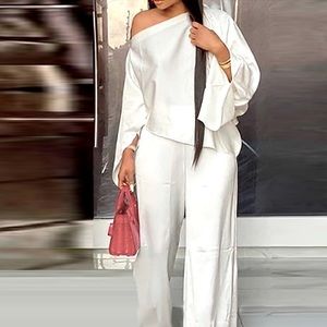 Side shoulder pant set